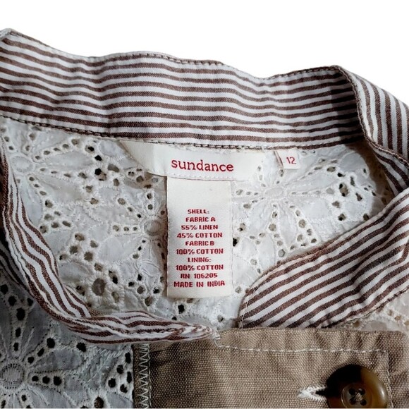 Sundance Mixed Media Eyelet Linen Boho Button-Down Jacket size 12 - Picture 5 of 7